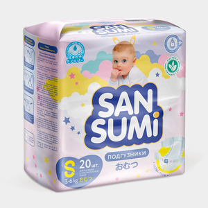 Подгузники «Sansumi» размер S (3-6 кг), 20шт