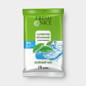 Салфетки влажные «Fresh&Nice» Зеленый чай, 15 шт.