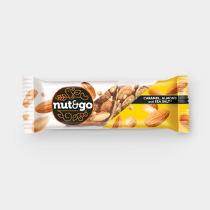 Миндальный батончик «Nut N Go» с карамелью, нугой и орехами, 34 г