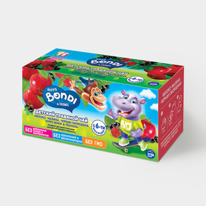 Чай детский «Hippo Bondi & Friends» Яблоко-малина-черная смородина, 25 пакетиков, 25 г