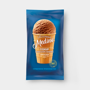 Мороженое «Medino» шоколадный пломбир в вафельном стаканчике, 70 г