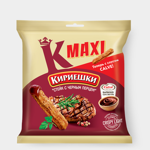 Сухарики «Кириешки Maxi» со вкусом стейка с черным перцем и соусом барбекю «Calve», 50 г