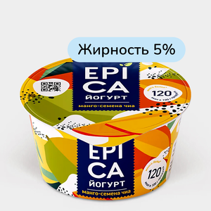 Йогурт 5% «Epica» Манго и семена чиа, 130 г