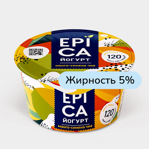 Йогурт 5% «Epica» Манго и семена чиа, 130 г