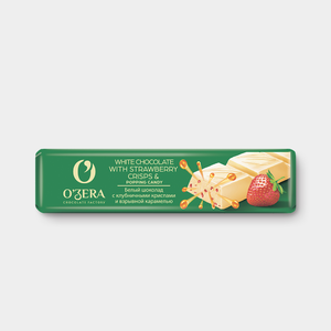 Шоколадный батончик «O'Zera» White with strawberry crisps and popping candy, 45 г