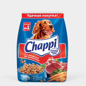 Сухой корм для собак «Chappi» «Сытный мясной обед», Говядина по-домашнему с овощами и травами, 600 г