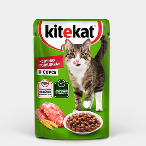 Влажный корм для кошек «Kitekat» «Сочная говядина» в соусе, 85 г