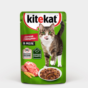 Влажный корм для кошек «Kitekat» «Сочная говядина» в желе, 85 г