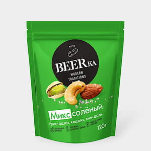 Микс соленый «Beerka» фисташки, кешью, миндаль жареные, 120 г