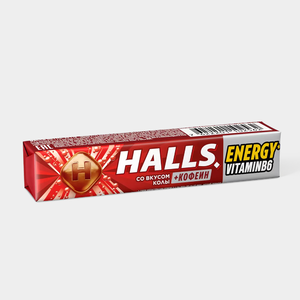 Карамель леденцовая «Halls» Energy со вкусом колы + кофеин, 25 г