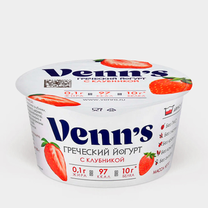 Йогурт 0.1% «Venn′s» Греческий с клубникой, 130 г