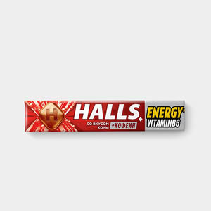 Карамель леденцовая «Halls» Energy со вкусом колы + кофеин, 25 г