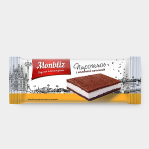 Пирожное бисквитное «MONBLIZ» с молочной начинкой, 38 г