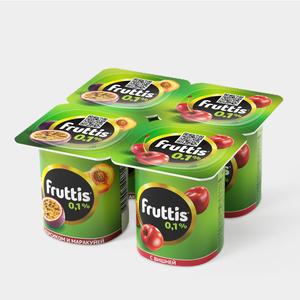 Йогуртный продукт 0.1% «Fruttis» Легкий Персик – маракуйя/ Вишня, 110 г