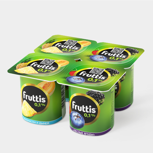 Йогуртный продукт 0.1% «Fruttis» Легкий Ананас и дыня/ Лесные ягоды, 110 г