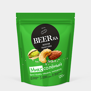 Микс соленый «Beerka» фисташки, кешью, миндаль жареные, 120 г