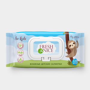 Салфетки влажные детские «Fresh&Nice» без запаха, 120 шт