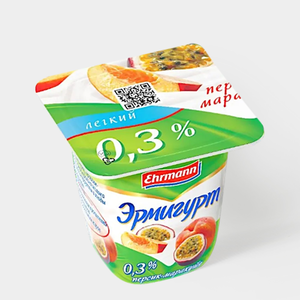Йогуртный продукт 0.3% «Эрмигурт» «Легкий», персик-маракуйя, 100 г
