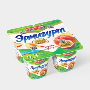 Йогуртный продукт 0.3% «Эрмигурт» «Легкий», персик-маракуйя, 100 г