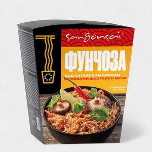 Фунчоза «SanBonsai» под китайским соусом с грибами шиитаке и муэр, 120 г