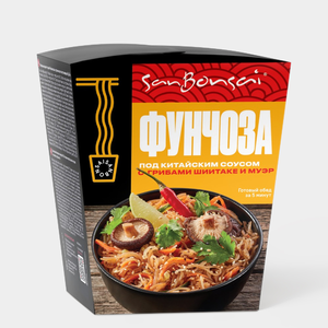 Фунчоза «SanBonsai» под китайским соусом с грибами шиитаке и муэр, 120 г