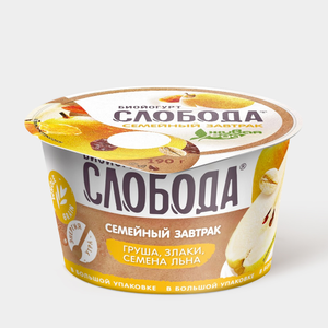 Биойогурт 5% «Слобода. Семейный завтрак» с грушей, грецким орехом, злаками и семенами льна 5%, 190 г