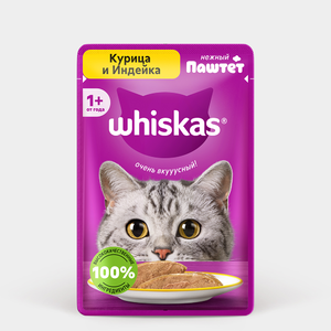 Влажный корм для кошек «Whiskas» паштет с курицей и индейкой, 75 г