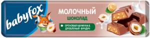 Молочный шоколад «Babyfox» с ореховой начинкой и дробленым фундуком, 45 г