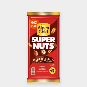 Шоколад молочный «Alpen Gold» Super nuts с арахисом, фундуком и миндалем, 130 г