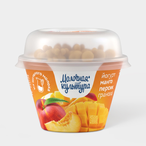 Йогурт ложковый 2.7% «Молочная культура» с персиком, манго и смесью «Гранола с изюмом», 130 г