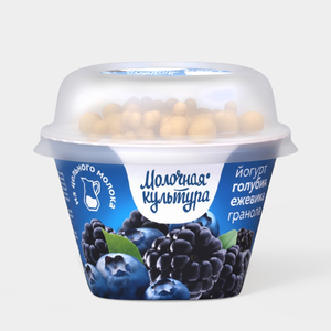 Йогурт 2.7% «Молочная культура» с голубикой и ежевикой и смесью «Гранола с изюмом», 130 г