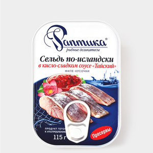 Сельдь «Раптика» по-исландски в кисло-сладком соусе «Тайский», 115 г Сельдь «Раптика» по-исландски в кисло-сладком соусе «Тайский», 115 г