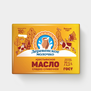 Масло 72.5% «Деревенское молочко» Крестьянское, 180 г Масло 72.5% «Деревенское молочко» Крестьянское, 180 г