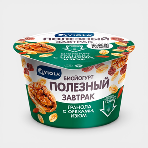 Биойогурт 5% «Viola» «Полезный завтрак» с гранолой и изюмом, 180 г Биойогурт 5% «Viola» «Полезный завтрак» с гранолой и изюмом, 180 г