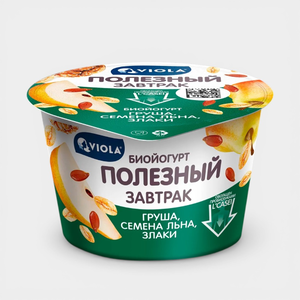 Биойогурт 5% «Viola» «Полезный завтрак» с грушей, семенами льна, грецким орехом и злаками, 180 г Биойогурт 5% «Viola» «Полезный завтрак» с грушей, семенами льна, грецким орехом и злаками, 180 г