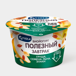 Биойогурт 5% «Viola» «Полезный завтрак» с грушей, семенами льна, грецким орехом и злаками, 180 г