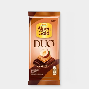 Темный и молочный шоколад «Alpen Gold DUO» Фундук-вафля, 130 г