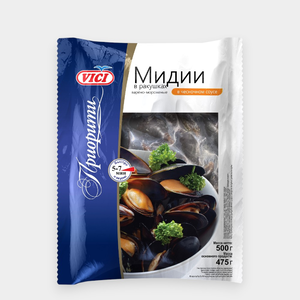Мидии «Vici» Приорити в ракушках, в чесночном соусе, 500 г, 500 г