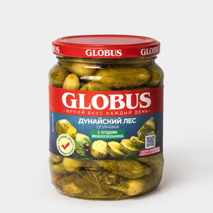 Огурцы «Globus» маринованные с можжевельником, 500 мл