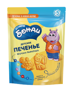 Детское печенье «Бегемотик Бонди» «Изучаем животных», 80 г