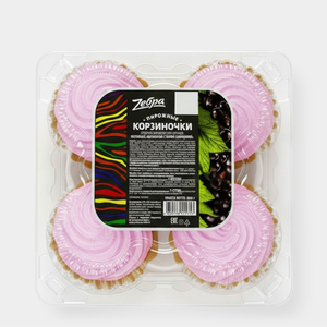 Пирожные Корзиночки с белковым кремом и пюре из черной смородины, 300 г