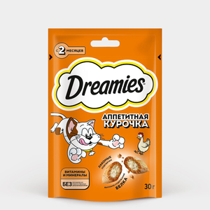Лакомство для кошек «Dreamies» подушечки с курицей, 30 г