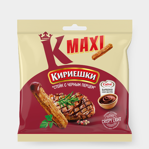 Сухарики «Кириешки Maxi» со вкусом стейка с черным перцем и соусом барбекю Calve, 75 г