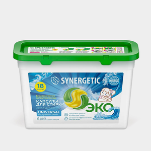 Капсулы для стирки «SYNERGETIC» Universal «Бескрайний океан», 18 шт Капсулы для стирки «SYNERGETIC» Universal «Бескрайний океан», 18 шт