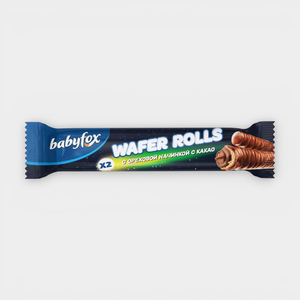 Трубочки «Babyfox wafer rolls» с ореховой начинкой и какао, 16 г Трубочки «Babyfox wafer rolls» с ореховой начинкой и какао, 16 г