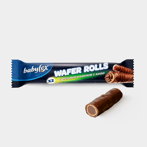 Трубочки «Babyfox wafer rolls» с ореховой начинкой и какао, 16 г Трубочки «Babyfox wafer rolls» с ореховой начинкой и какао, 16 г