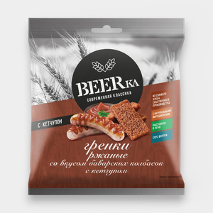 Гренки «Beerka» со вкусом баварских колбасок и кетчупом Сalve, 85 г Гренки «Beerka» со вкусом баварских колбасок и кетчупом Сalve, 85 г