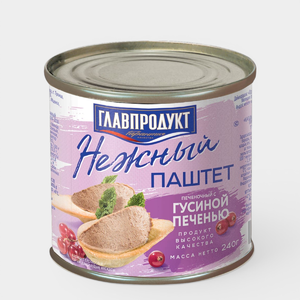 Паштет печеночный «Главпродукт» нежный с гусиной печенью, 240 г Паштет печеночный «Главпродукт» нежный с гусиной печенью, 240 г