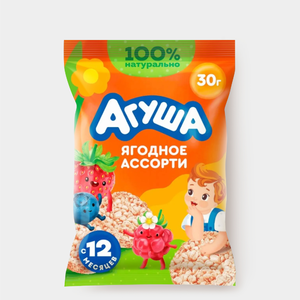 Хлебцы мультизлаковые «Агуша» Ягодное Ассорти, 30 г Хлебцы мультизлаковые «Агуша» Ягодное Ассорти, 30 г