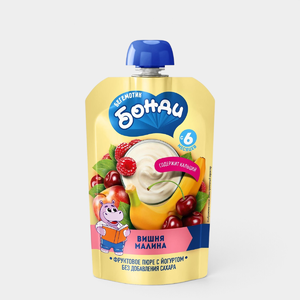 Фруктовое пюре «Бегемотик Бонди» «Вишня, малина» с йогуртом, 85 г Фруктовое пюре «Бегемотик Бонди» «Вишня, малина» с йогуртом, 85 г
